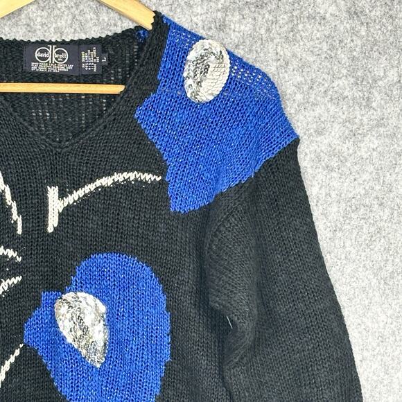 VTG David Brett Maximalist Linen Blend Sequin Sweater Womens L Bold 80s 90s Glam - Picture 2 of 7